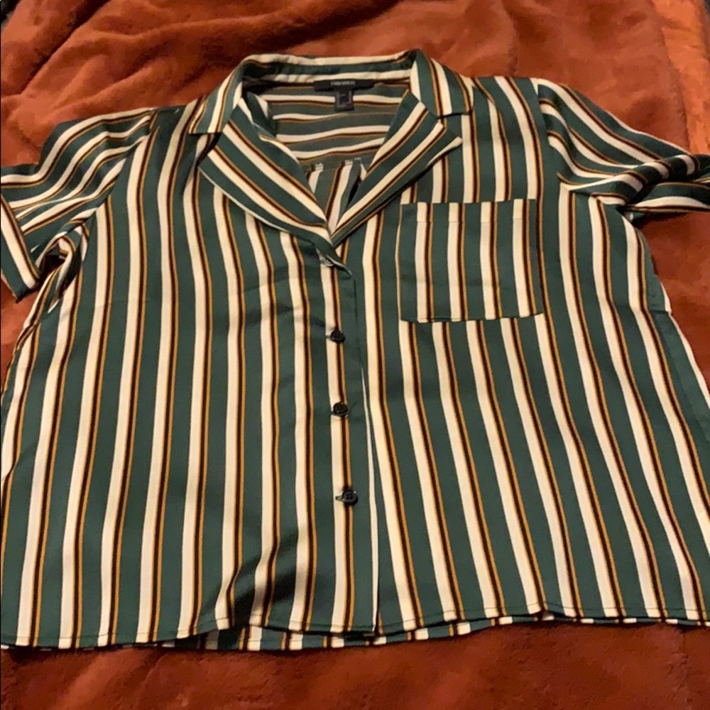 Forever 21 green,white, and gold stripe shirt